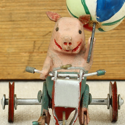 Toys & Juvenalia - a novelty scratch built Folk Art toy, Pig riding a tricycle