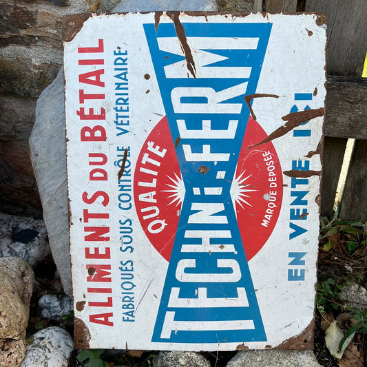 Advertising & Veterinary Interest - a vintage French rectangular lithographed metal advertising wall sign, Techni-Ferm (branded animal feed)