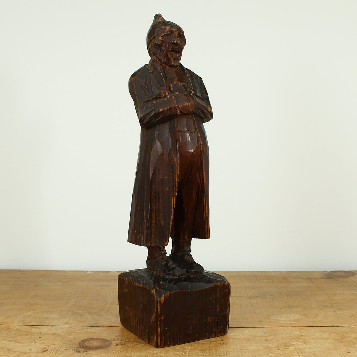 Folk Art - a primitive carved wooden sculptural figure, 34.5cm high, probably French