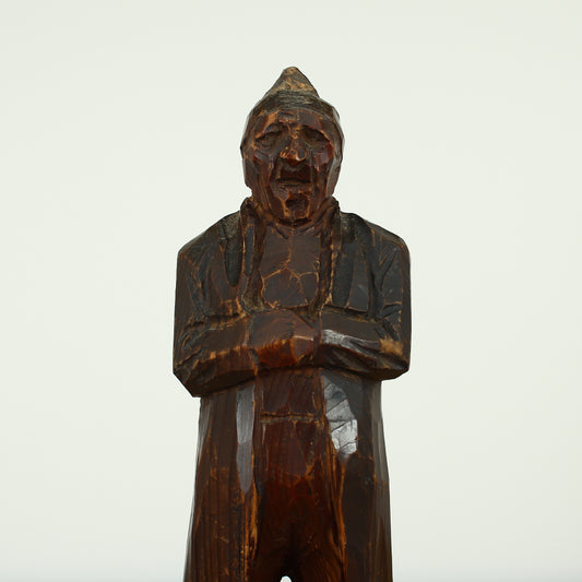 Folk Art - a primitive carved wooden sculptural figure, 34.5cm high, probably French