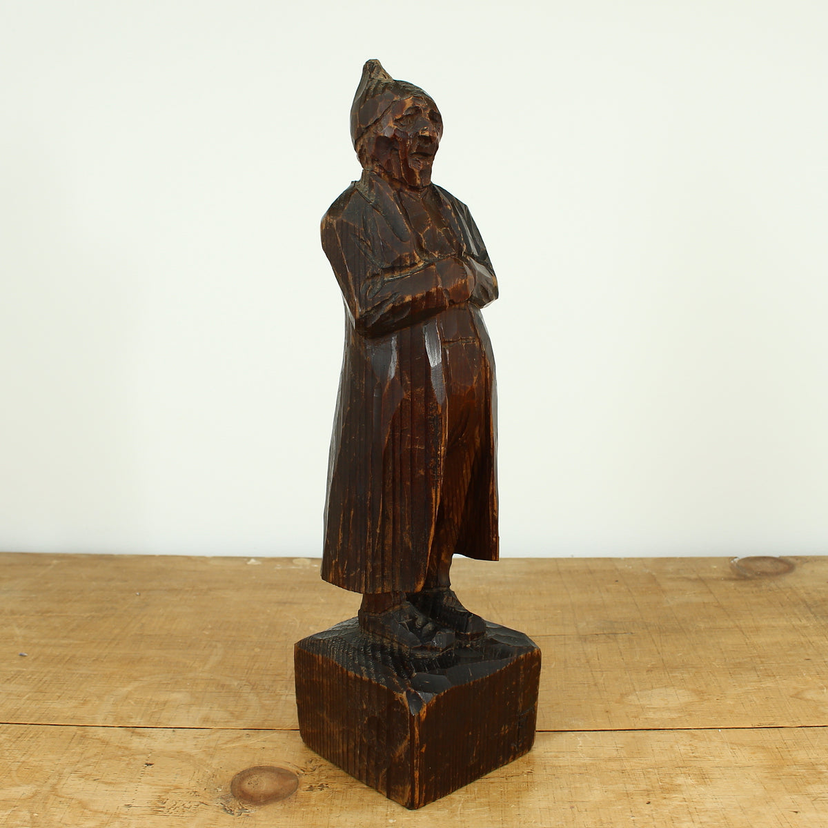 Folk Art - a primitive carved wooden sculptural figure, 34.5cm high, probably French