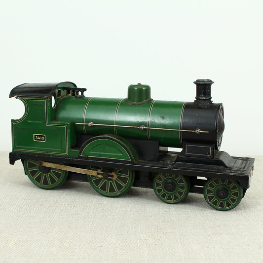 Toys & Juvenalia - a Gebrüder Bing (Germany) tinplate and clockwork 4-4-0 tank locomotive floor train, green livery, No.3410