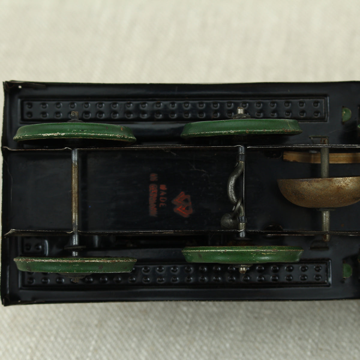 Toys & Juvenalia - a Gebrüder Bing (Germany) tinplate and clockwork 4-4-0 tank locomotive floor train, green livery, No.3410