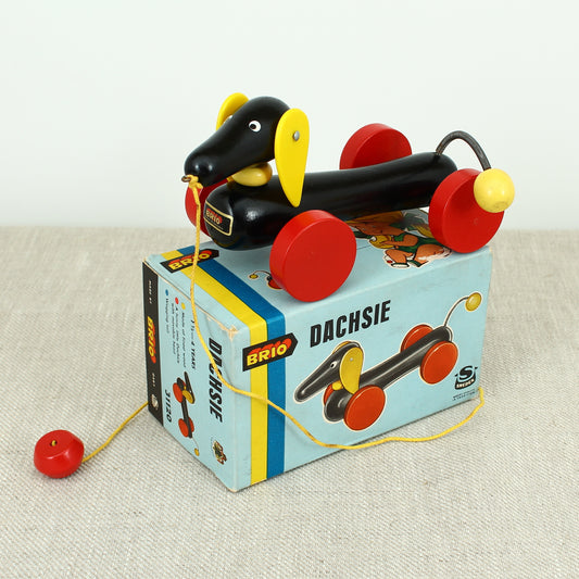 Toys & Juvenalia - a Brio (Sweden) novelty Dachsie (Dachsund/Sausage Dog) wooden pull-along toy, No.31120, boxed