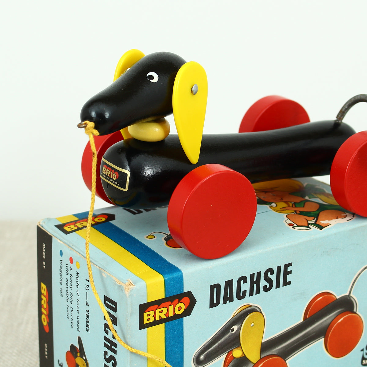 Toys & Juvenalia - a Brio (Sweden) novelty Dachsie (Dachsund/Sausage Dog) wooden pull-along toy, No.31120, boxed