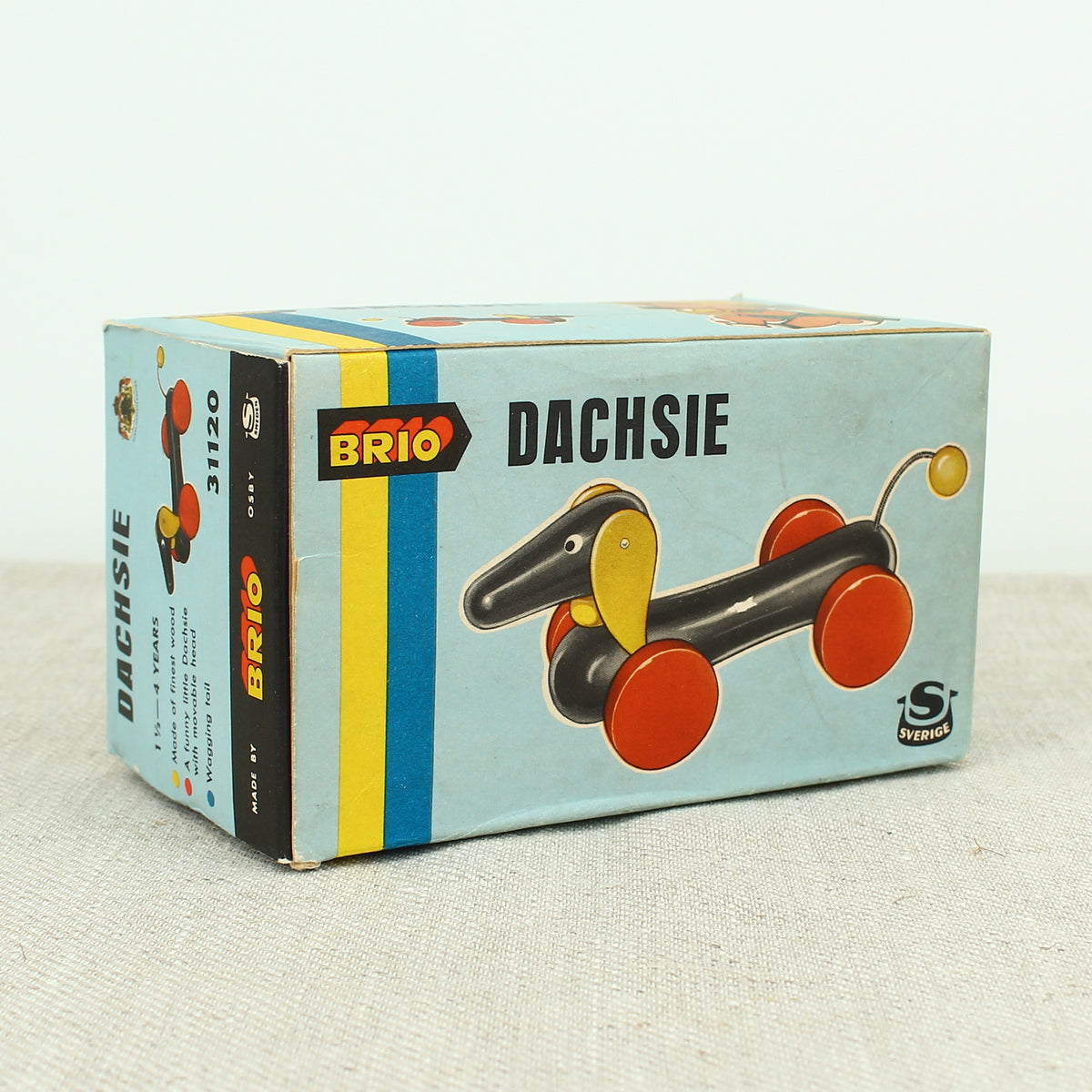 Toys & Juvenalia - a Brio (Sweden) novelty Dachsie (Dachsund/Sausage Dog) wooden pull-along toy, No.31120, boxed