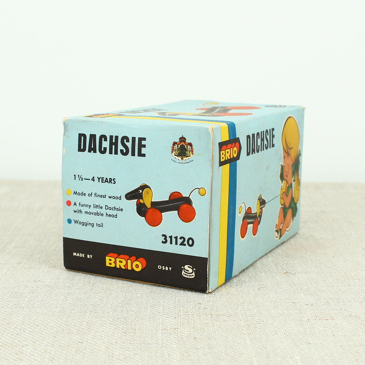 Toys & Juvenalia - a Brio (Sweden) novelty Dachsie (Dachsund/Sausage Dog) wooden pull-along toy, No.31120, boxed
