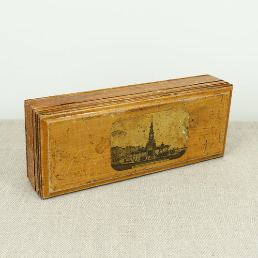 Treen, Architectural Interest - a 'Mauchline' style rectangular shaped box, of simple construction, the lid transfer printed with a view of the entrance to the Brighton aquarium