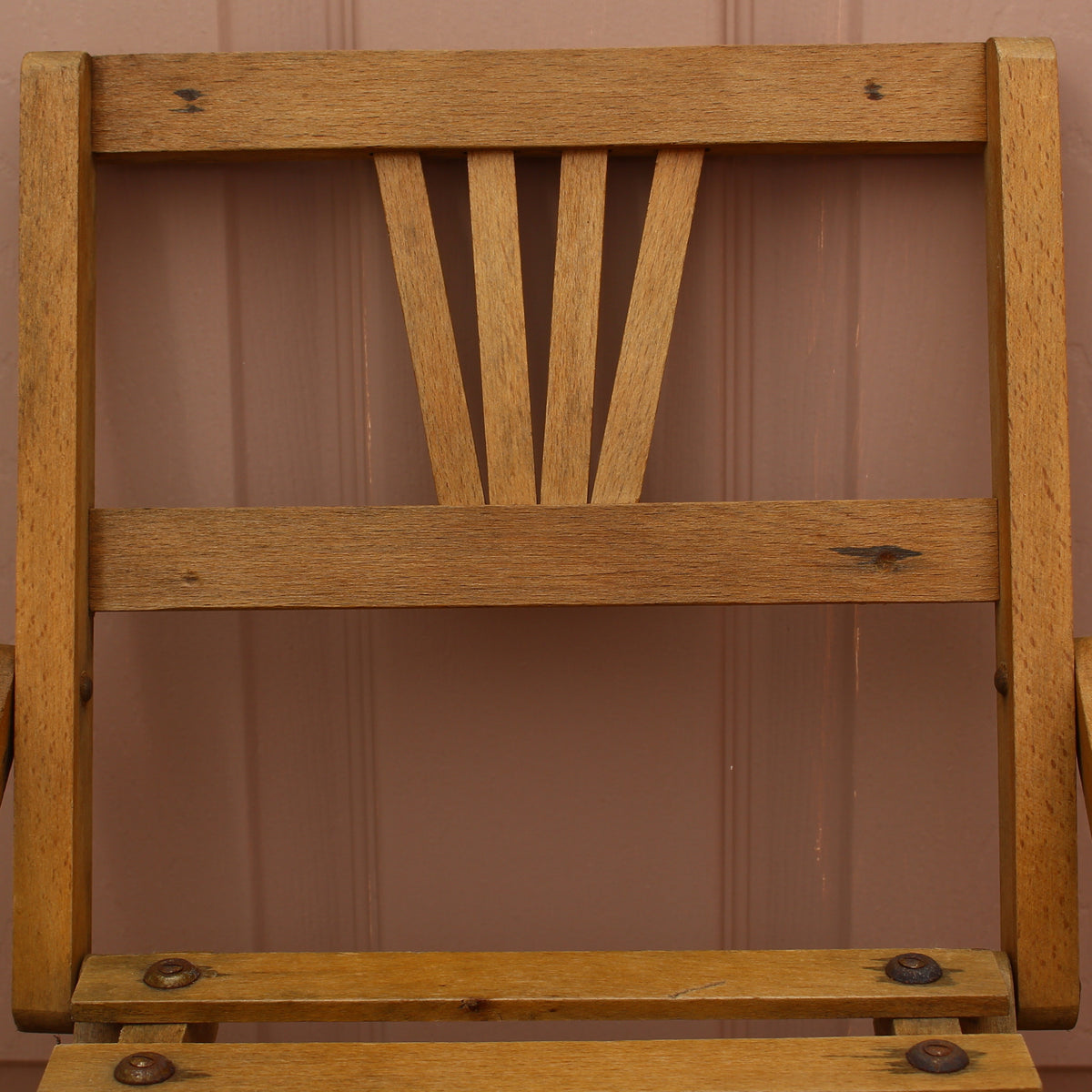 Furniture - a vintage mid-century wooden child's folding chair, manufactured in Czechoslovakia, sunburst or fan-shaped slat backrest, probably manufactured by Sfinx Fiľakovo or Thonet
