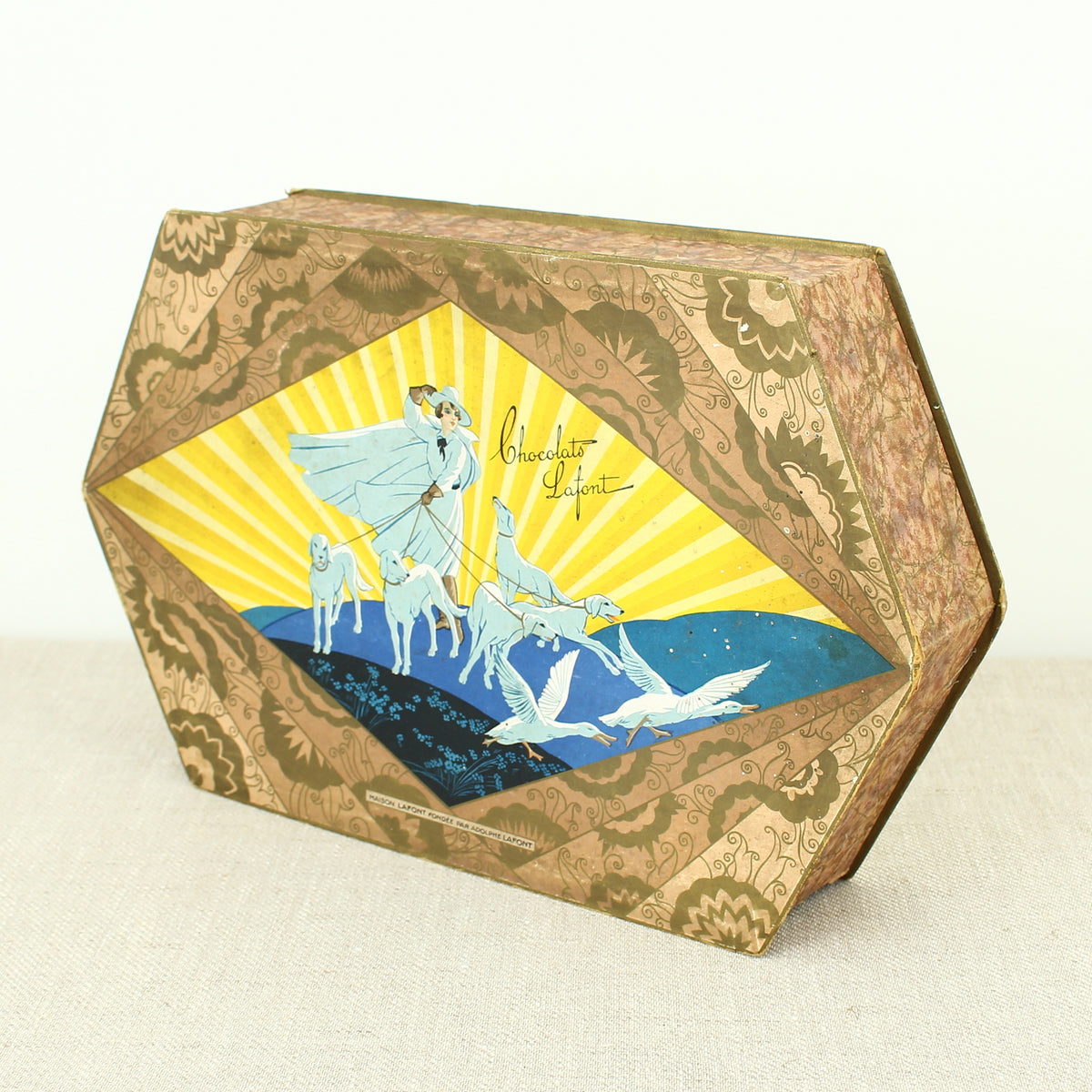 Advertising, Confectionery Interest - an early to mid 20th century French shaped hexagonal pictorial cardboard box, from Chocolat Lafont