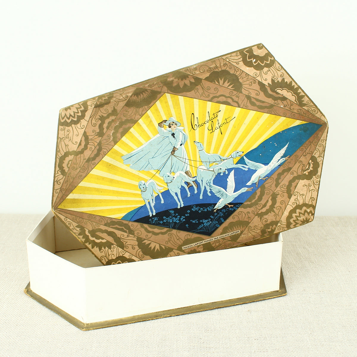 Advertising, Confectionery Interest - an early to mid 20th century French shaped hexagonal pictorial cardboard box, from Chocolat Lafont