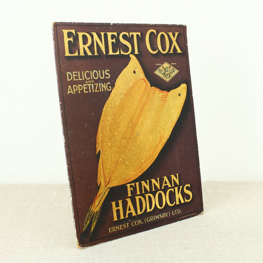 Advertising - a rectangular shaped pictorial cardboard showcard, Ernest Cox, Finnan Haddocks, Ernest Cox (Grimsby) Ltd.