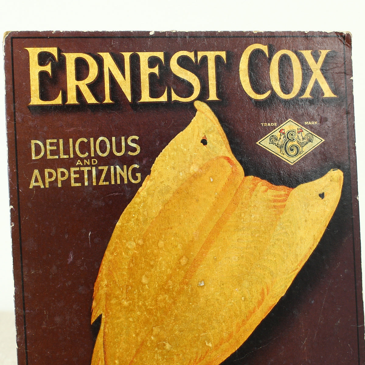 Advertising - a rectangular shaped pictorial cardboard showcard, Ernest Cox, Finnan Haddocks, Ernest Cox (Grimsby) Ltd.