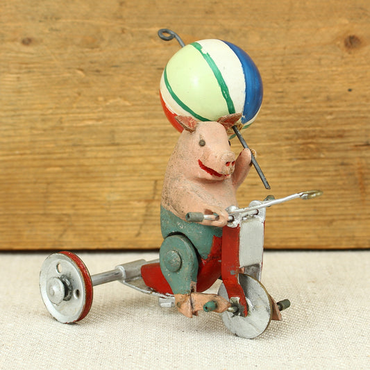 Toys & Juvenalia - a novelty scratch built Folk Art toy, Pig riding a tricycle