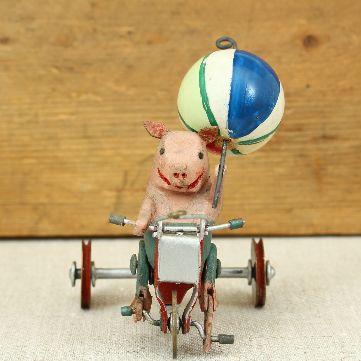 Toys & Juvenalia - a novelty scratch built Folk Art toy, Pig riding a tricycle