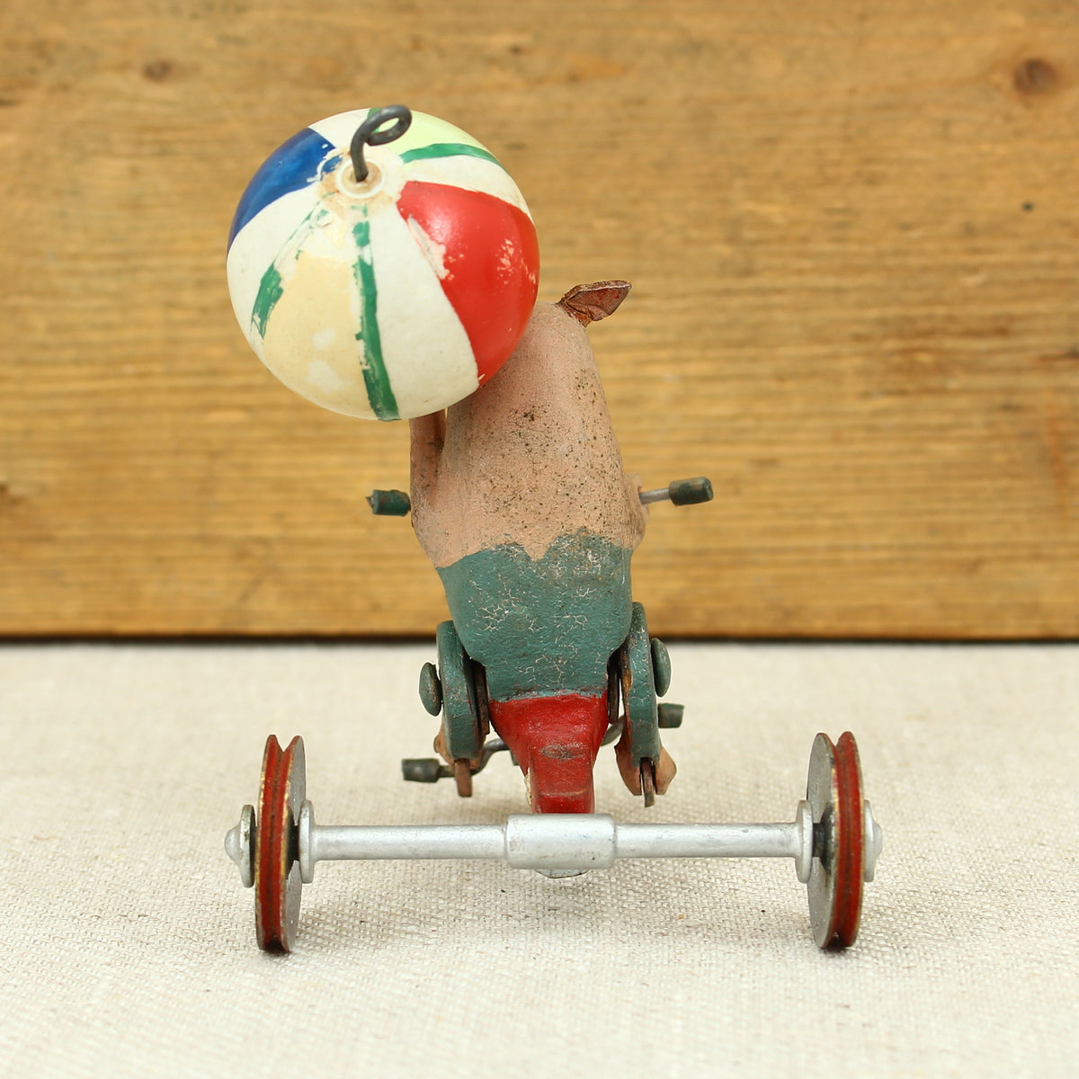 Toys & Juvenalia - a novelty scratch built Folk Art toy, Pig riding a tricycle