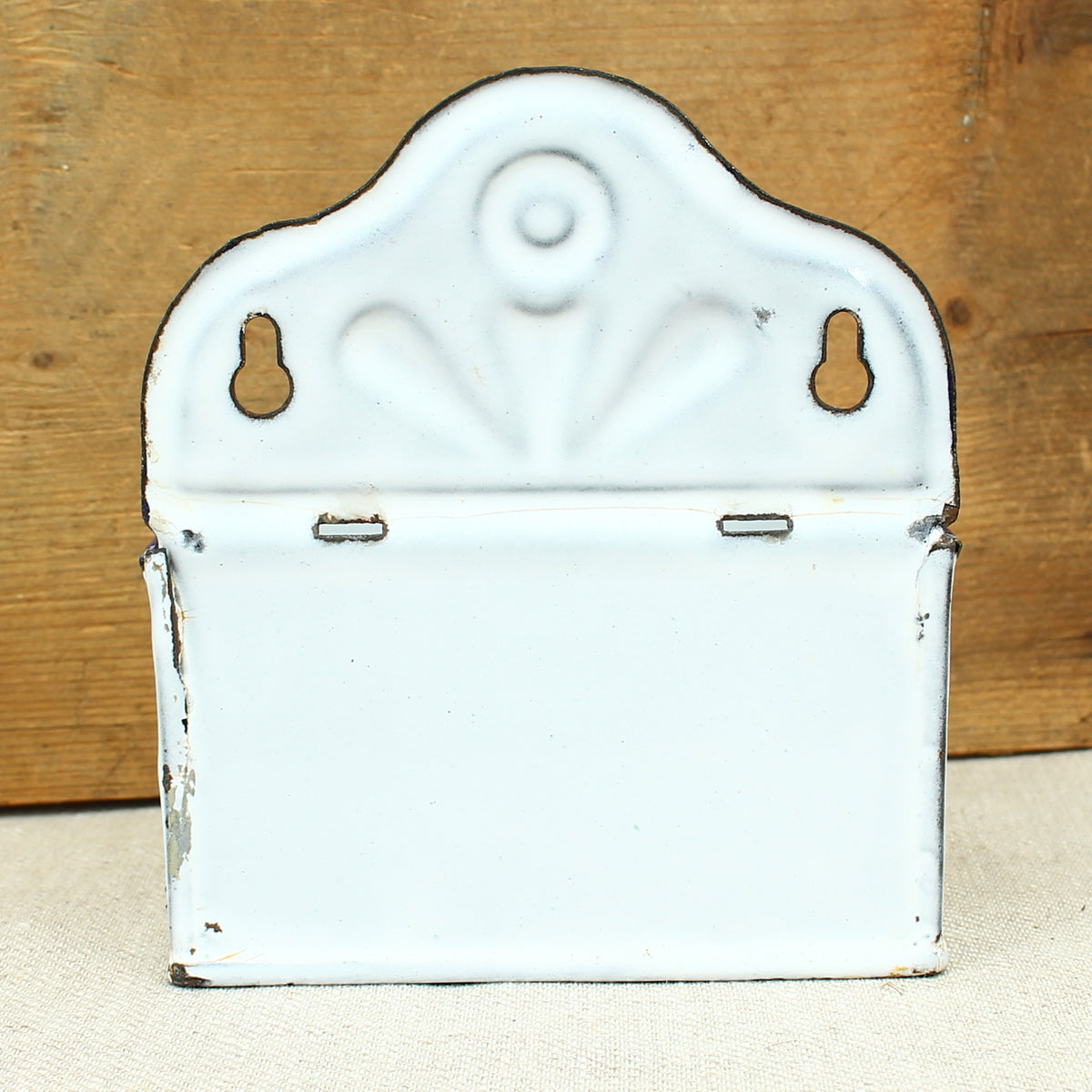 A Vintage French blue and white enamel wall mounted 'Allumettes' box