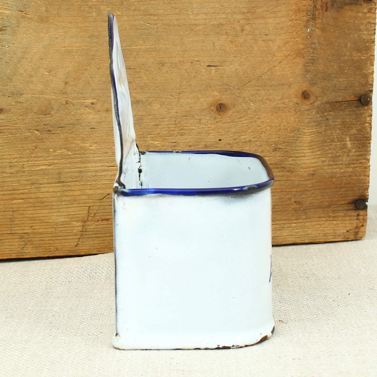 A Vintage French blue and white enamel wall mounted 'Allumettes' box