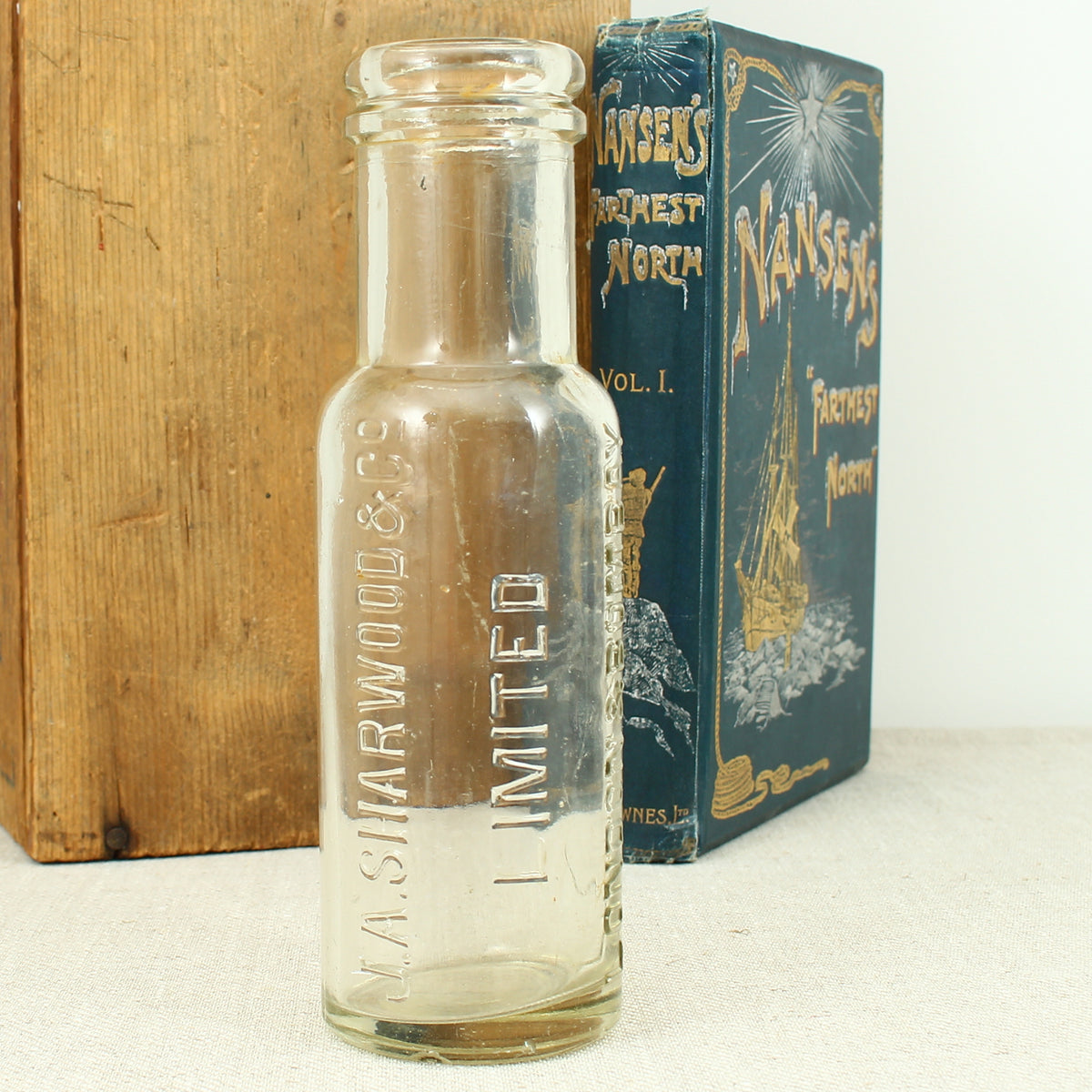 Advertising & Kitchenalia - a late 19th century or early 20th century clear glass condiment or sauce bottle, J.A.Sharwood & Co Limited, London & Bombay