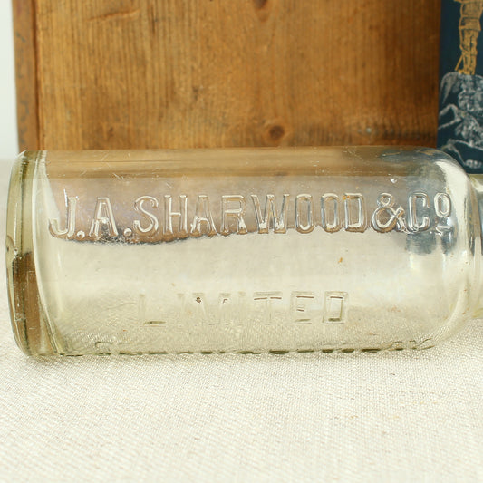 Advertising & Kitchenalia - a late 19th century or early 20th century clear glass condiment or sauce bottle, J.A.Sharwood & Co Limited, London & Bombay
