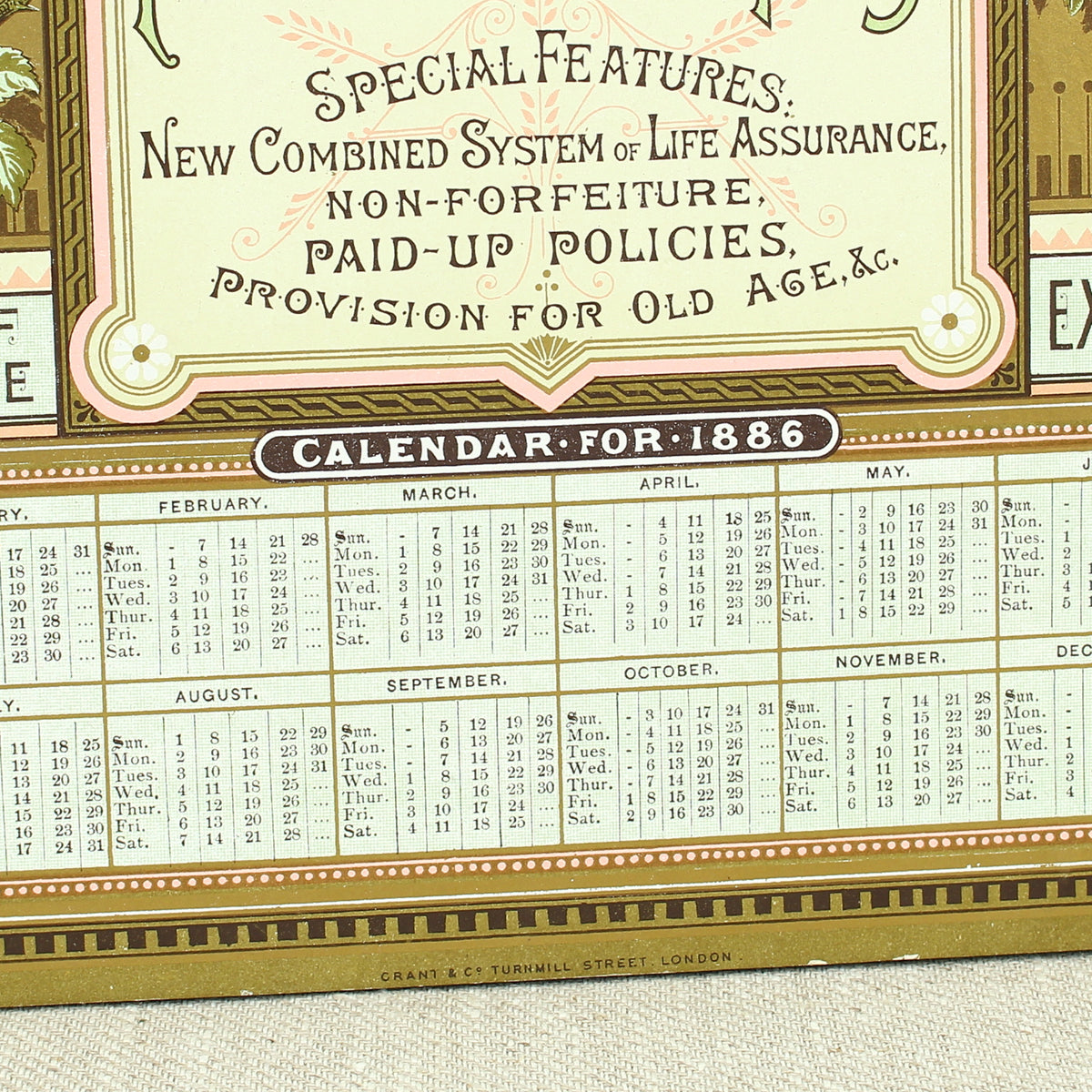 A West of England Fire and Life Insurance Company calendar and blotter for 1886