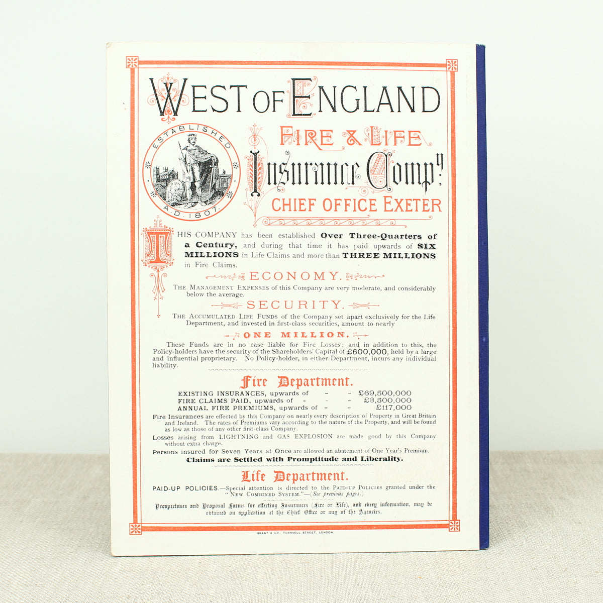 A West of England Fire and Life Insurance Company calendar and blotter for 1886