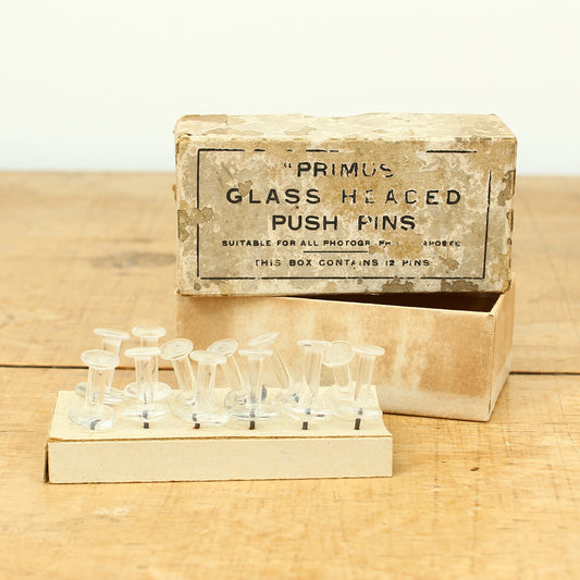 Photography Interest - a set of twelve "Primus" glass headed push pins, for photography purposes, boxed