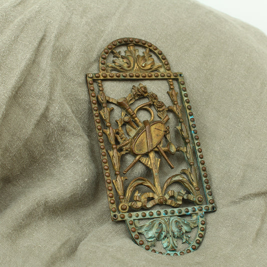 Reclamation & Salvage - a decorative brass finger plate, cast in relief