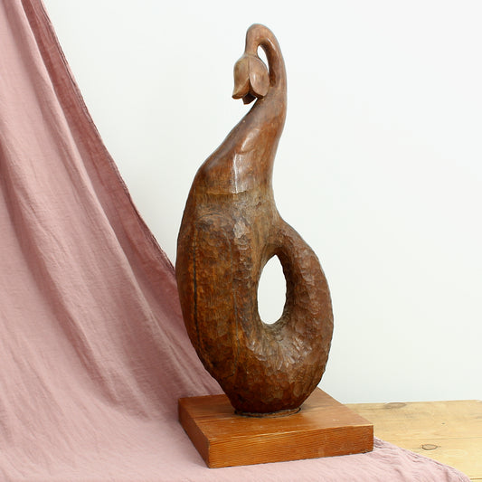 Turnley Hoskins (Master Carver, Cornwall, England. Devon and Cornwall branch of the British Woodcarver's Association), Eden Oak Germination, wooden sculpture, adzed textural surface, abstract form, labels to base, 81cm high overall