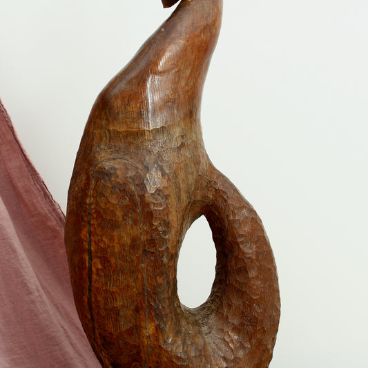 Turnley Hoskins (Master Carver, Cornwall, England. Devon and Cornwall branch of the British Woodcarver's Association), Eden Oak Germination, wooden sculpture, adzed textural surface, abstract form, labels to base, 81cm high overall