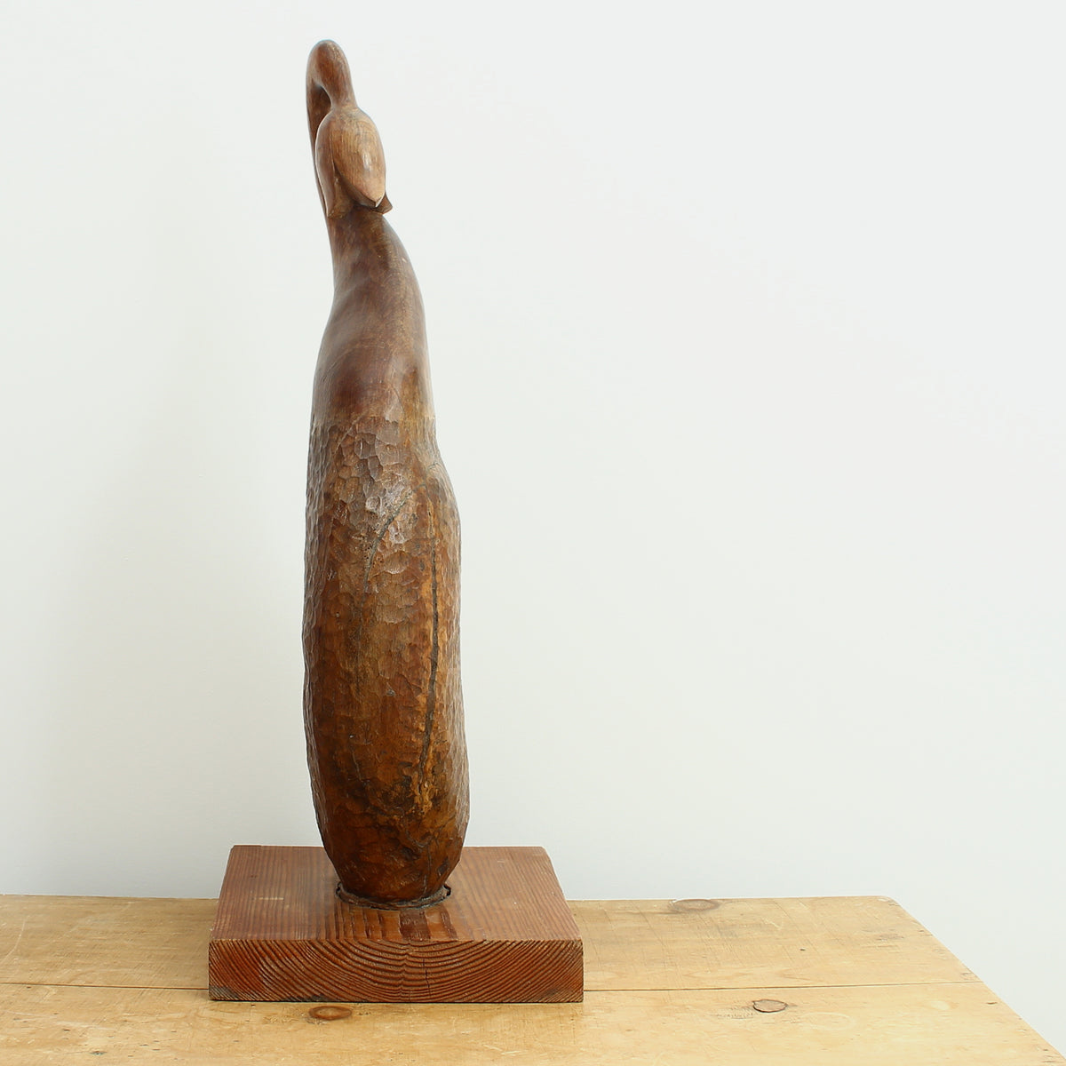 Turnley Hoskins (Master Carver, Cornwall, England. Devon and Cornwall branch of the British Woodcarver's Association), Eden Oak Germination, wooden sculpture, adzed textural surface, abstract form, labels to base, 81cm high overall