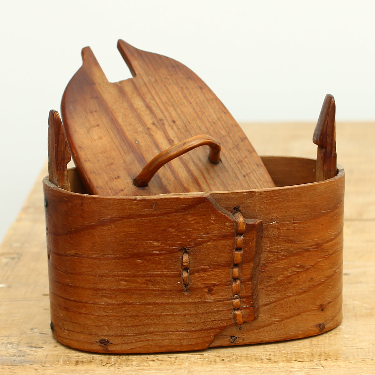 Folk Art - a late 19th century or early 20th century traditional Scandinavian bentwood storage container