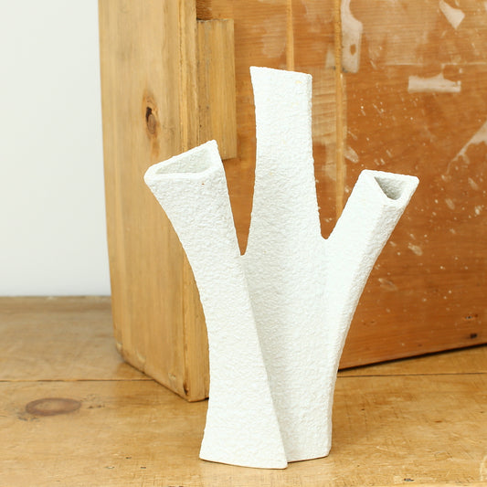 Post-War Modernist Design - a Sgrafo (Germany) Biomorphic design white porcelain vase, from the Korallenform series, designed by Peter Muller, textured body, 19.7cm high, printed and impressed mark to base, impressed '2018', 1960's period