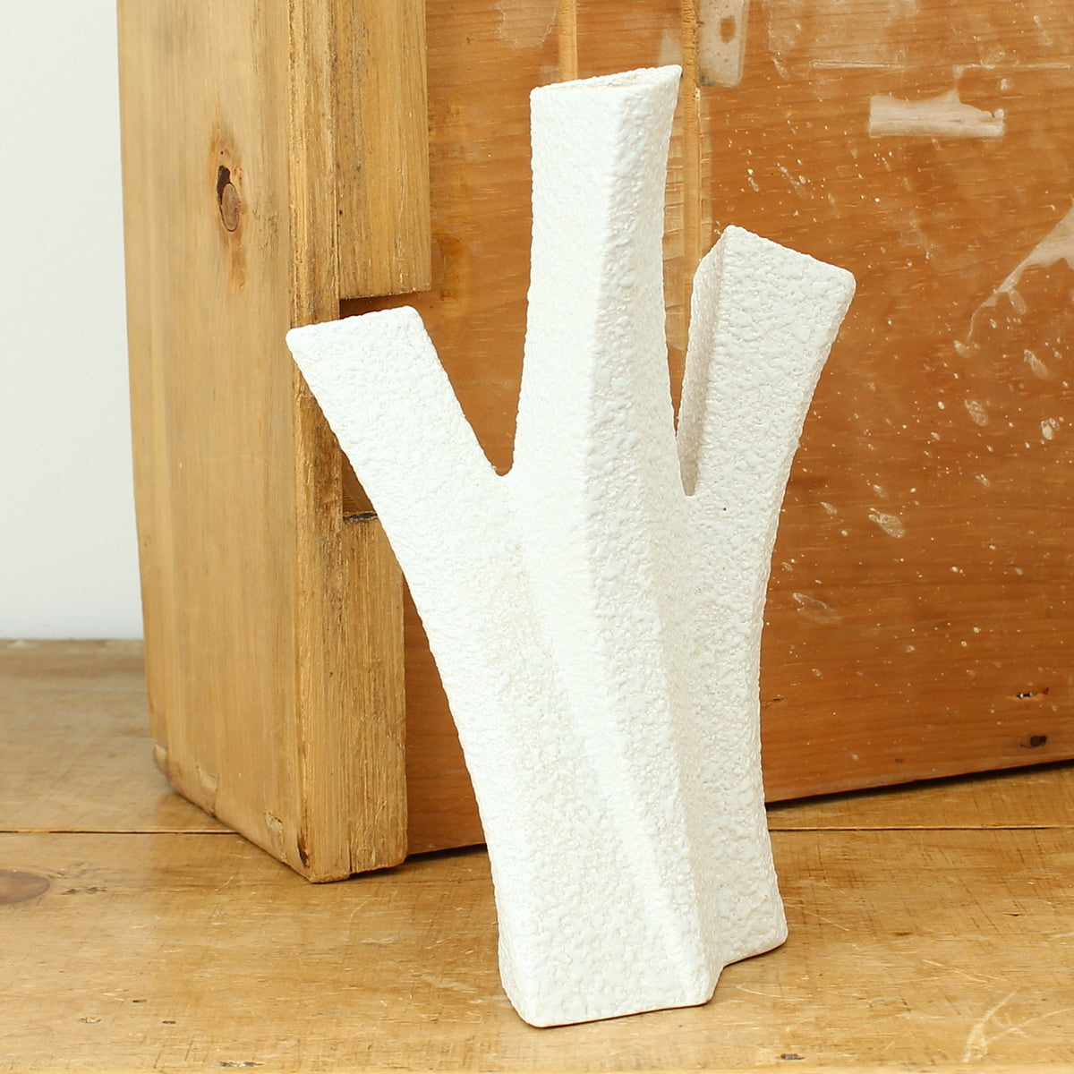 Post-War Modernist Design - a Sgrafo (Germany) Biomorphic design white porcelain vase, from the Korallenform series, designed by Peter Muller, textured body, 19.7cm high, printed and impressed mark to base, impressed '2018', 1960's period