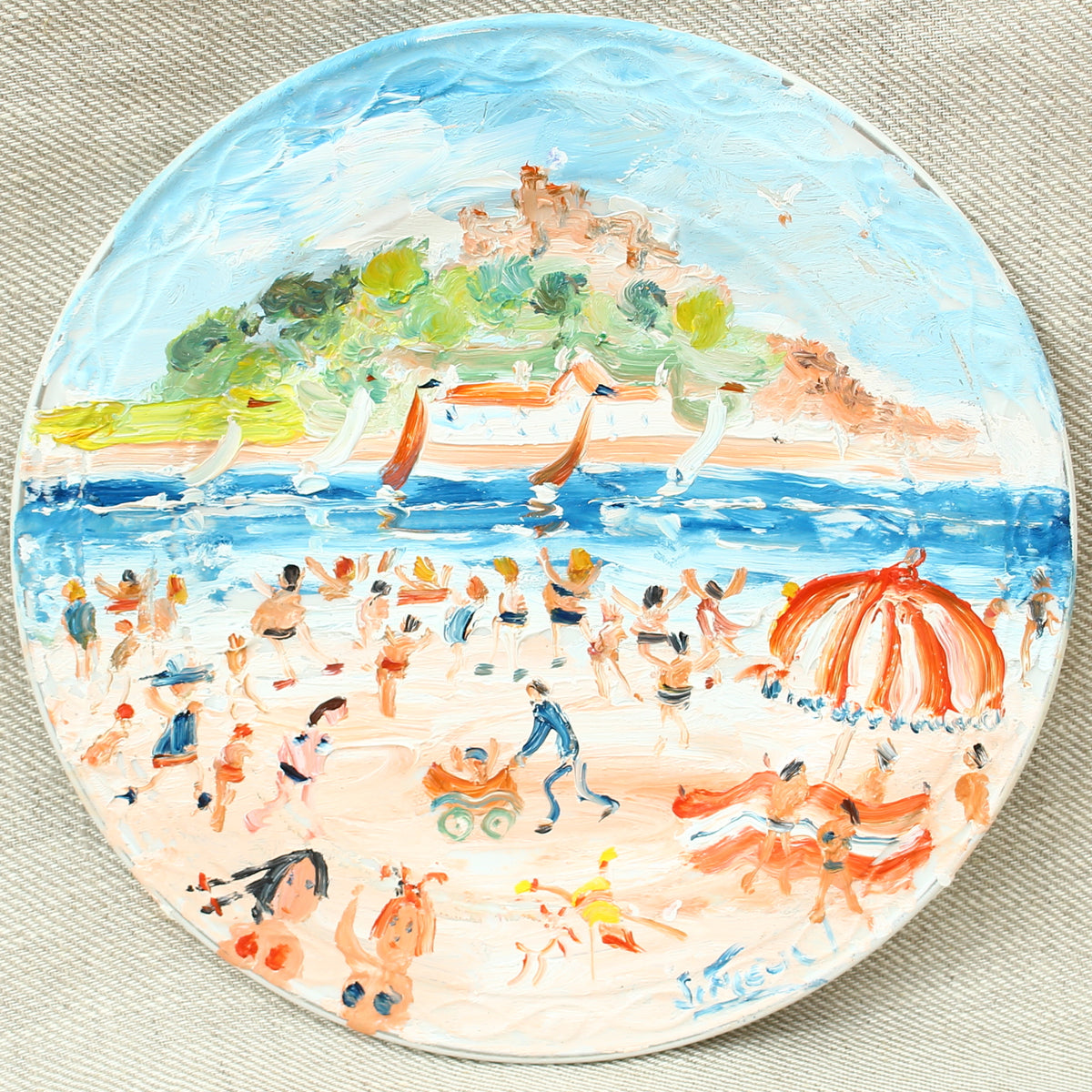 Simeon Stafford (British Artist, born 1956), The Mount, oil on porcelain plate, signed, title to verso, 23cm diameter
