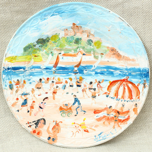 Simeon Stafford (British Artist, born 1956), The Mount, oil on porcelain plate, signed, title to verso, 23cm diameter