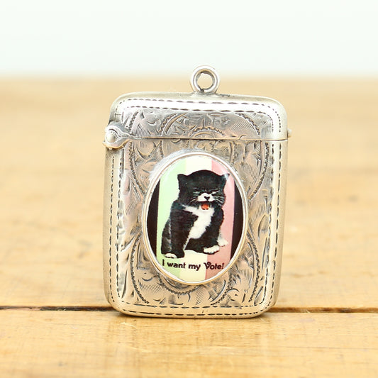 Social History, Suffragette Interest - an Edwardian silver rounded rectangular vesta case