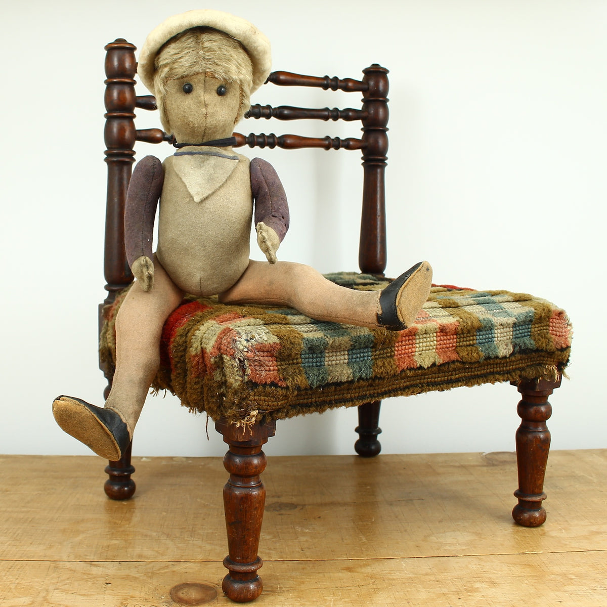 Toys & Juvenalia - an early 20th century straw-filled felt and mohair sailor doll, in the Steiff style