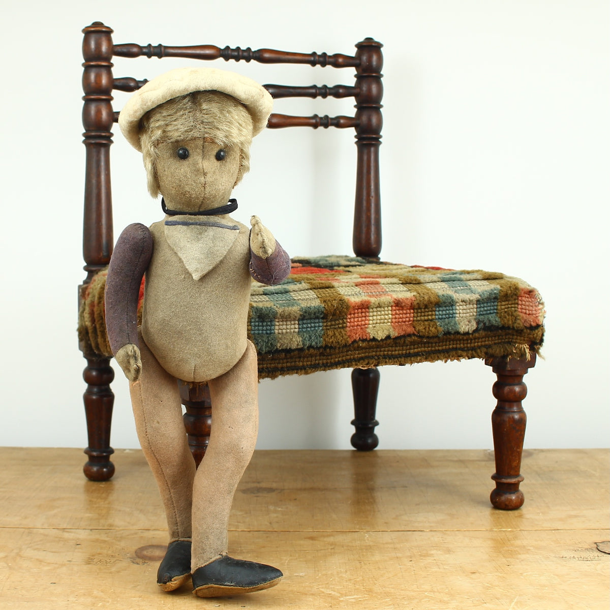 Toys & Juvenalia - an early 20th century straw-filled felt and mohair sailor doll, in the Steiff style