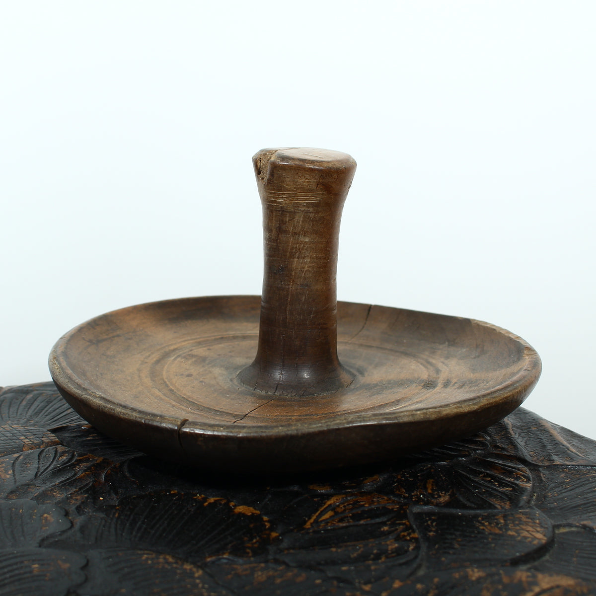 Treen - a pole lathe turned sycamore wood butter worker