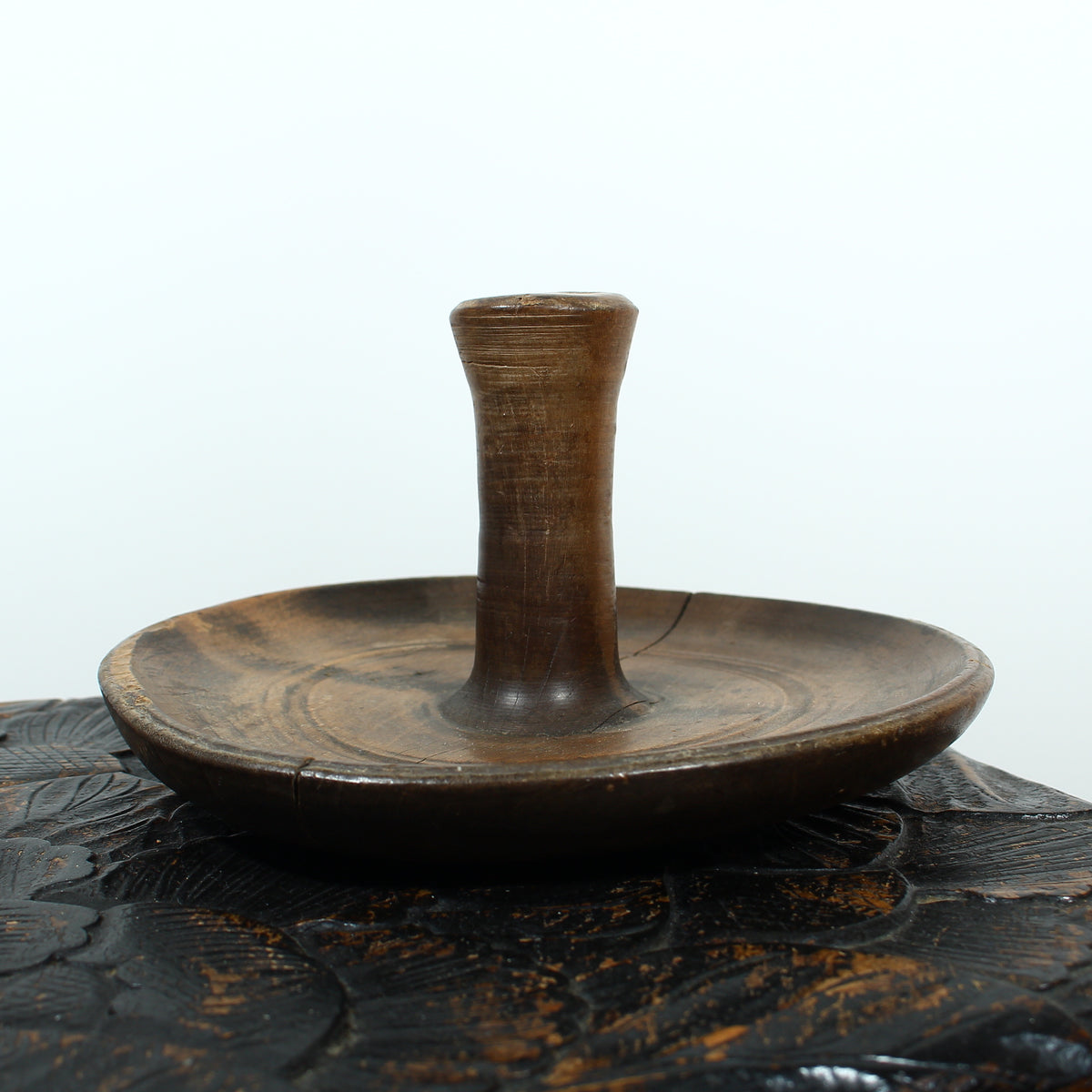 Treen - a pole lathe turned sycamore wood butter worker
