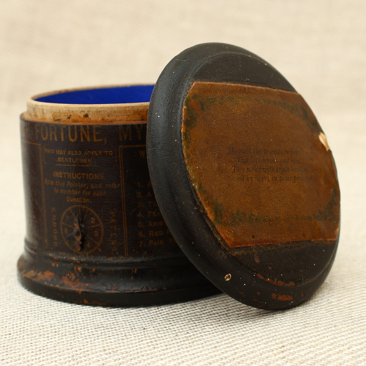 Treen, Mysticism, Palmistry and the Occult - an unusual circular black lacquered string box