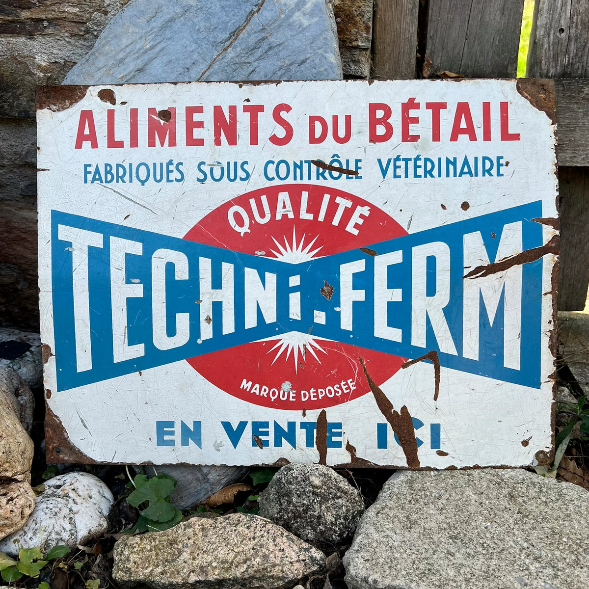 Advertising & Veterinary Interest - a vintage French rectangular lithographed metal advertising wall sign, Techni-Ferm (branded animal feed)