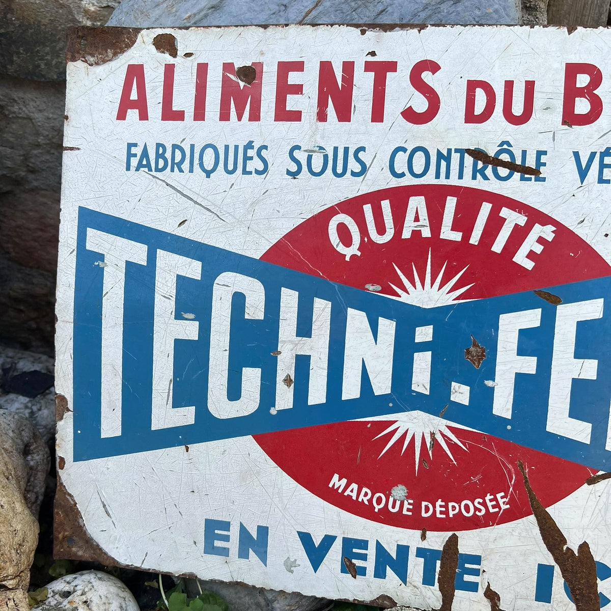 Advertising & Veterinary Interest - a vintage French rectangular lithographed metal advertising wall sign, Techni-Ferm (branded animal feed)