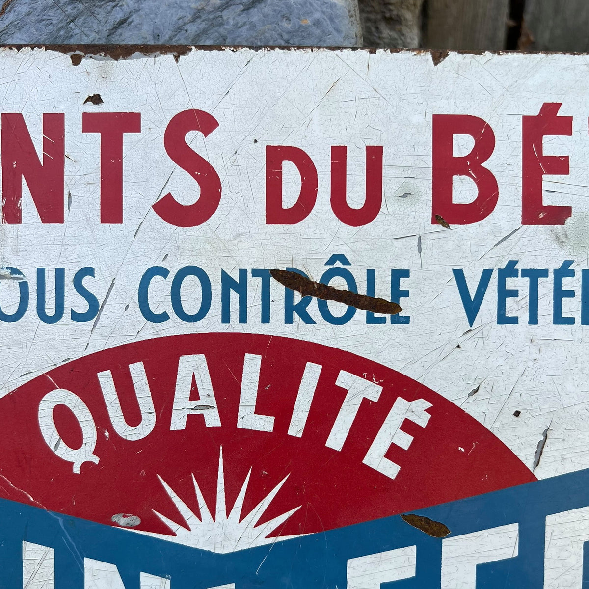Advertising & Veterinary Interest - a vintage French rectangular lithographed metal advertising wall sign, Techni-Ferm (branded animal feed)