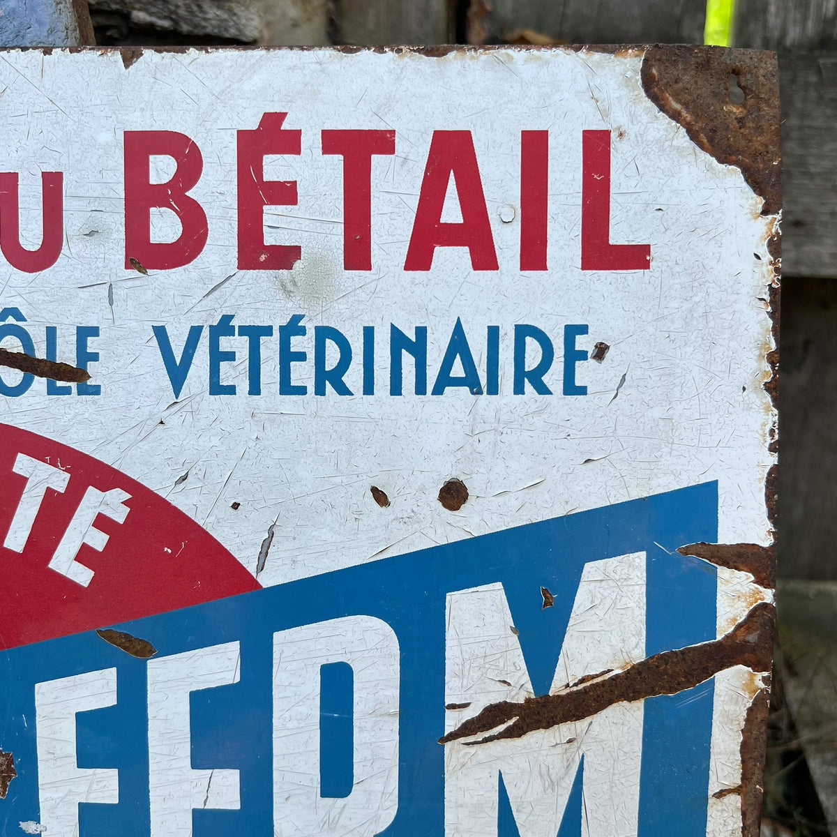Advertising & Veterinary Interest - a vintage French rectangular lithographed metal advertising wall sign, Techni-Ferm (branded animal feed)