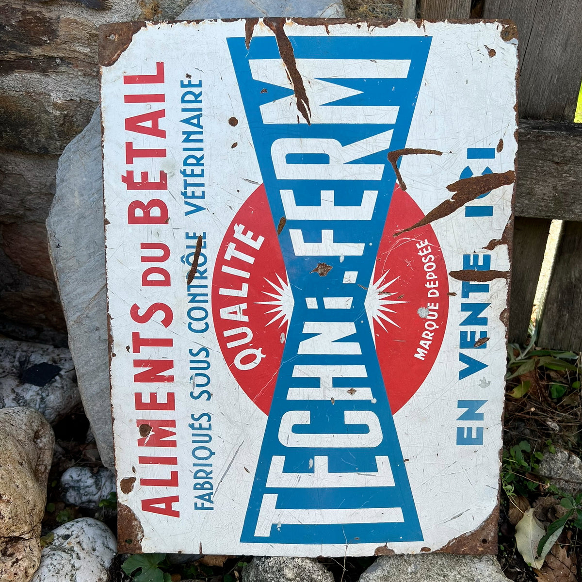 Advertising & Veterinary Interest - a vintage French rectangular lithographed metal advertising wall sign, Techni-Ferm (branded animal feed)