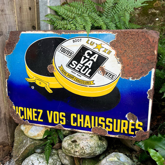 Advertising - a large French rectangular shaped pictorial enamel wall sign, Ça Va Seul