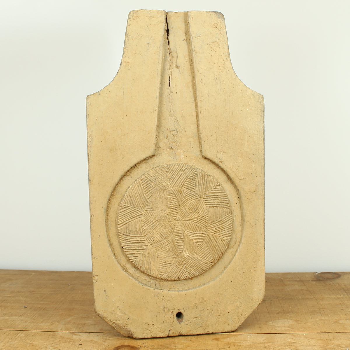 Treen, Kitchenalia - a primitively formed French wooden cheese press section, later painted