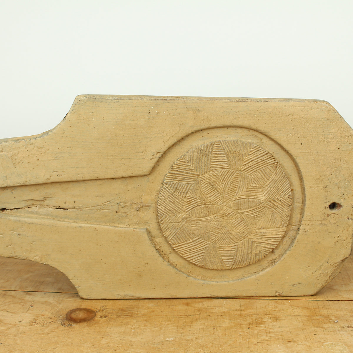 Treen, Kitchenalia - a primitively formed French wooden cheese press section, later painted